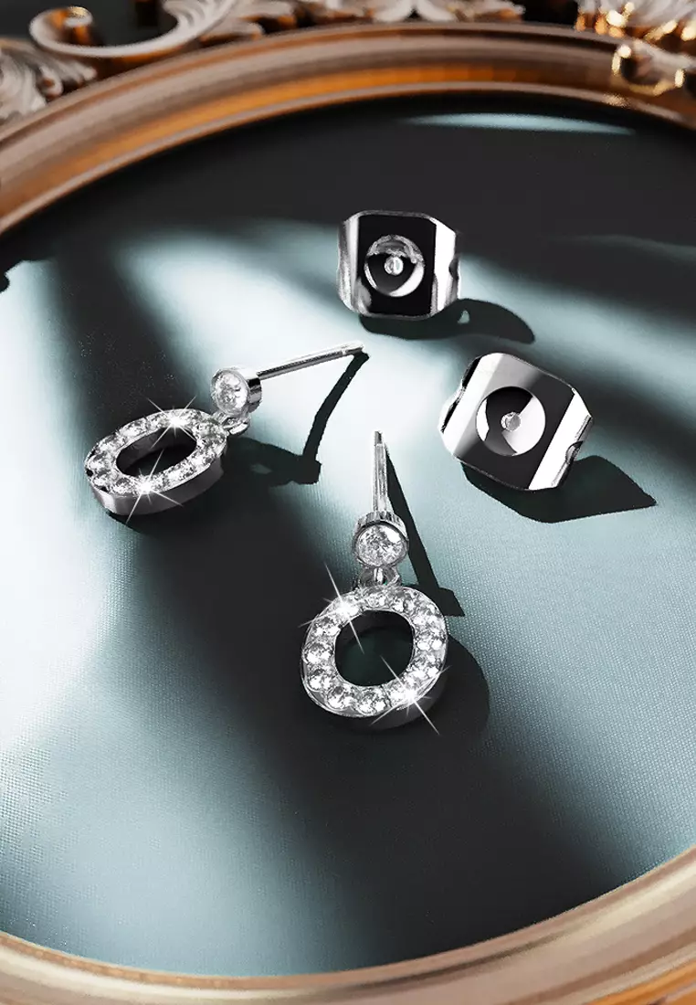 Solid 925 Sterling Silver Initial Crystal Personalised Alphabet Letter Earrings - O - Default