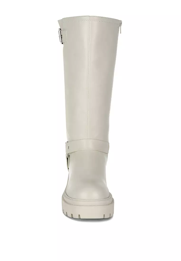 Harness Detail Long Boots in Beige