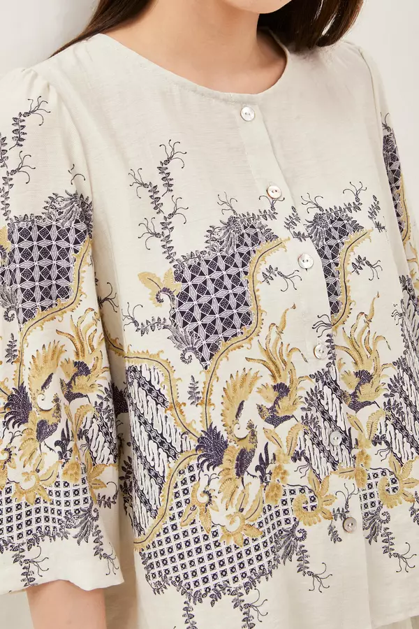 MINIMAL - Kanza - Blus Motif Parang - Beige Colour Beige