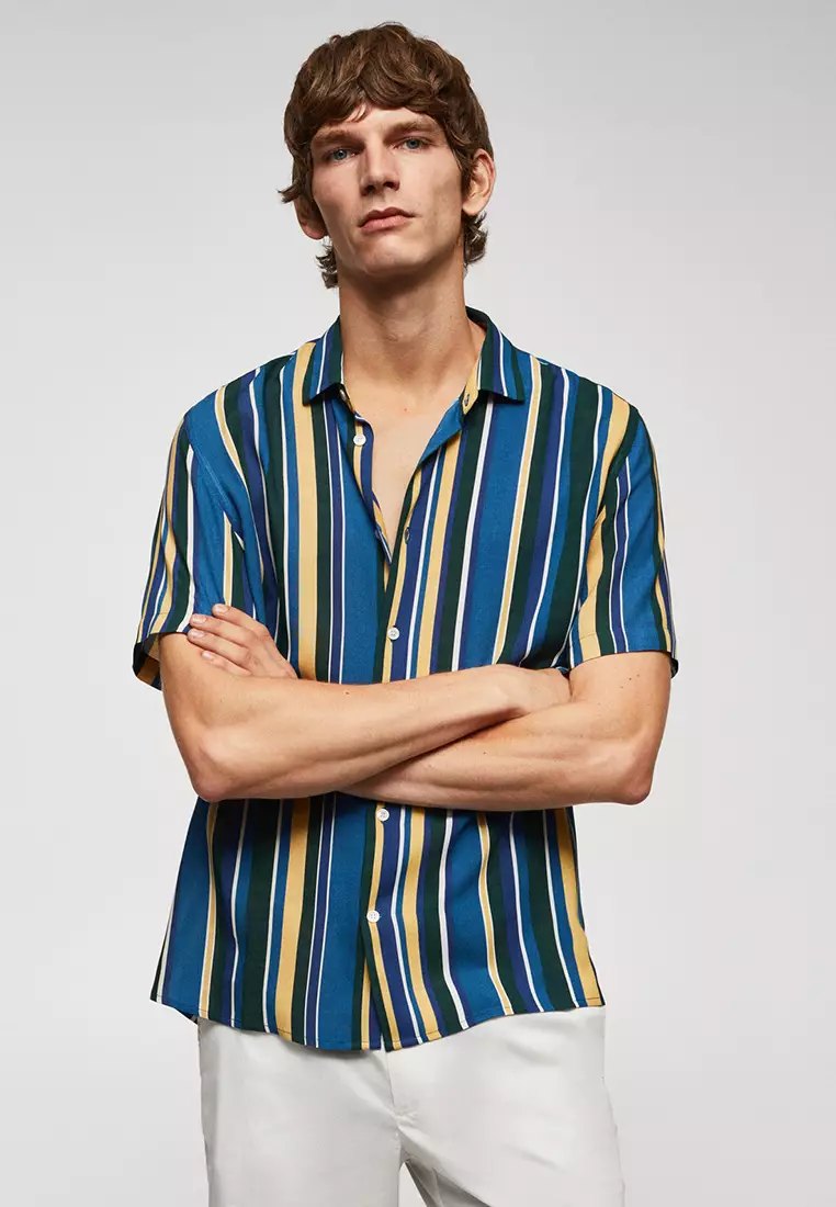 yellow blue striped shirt