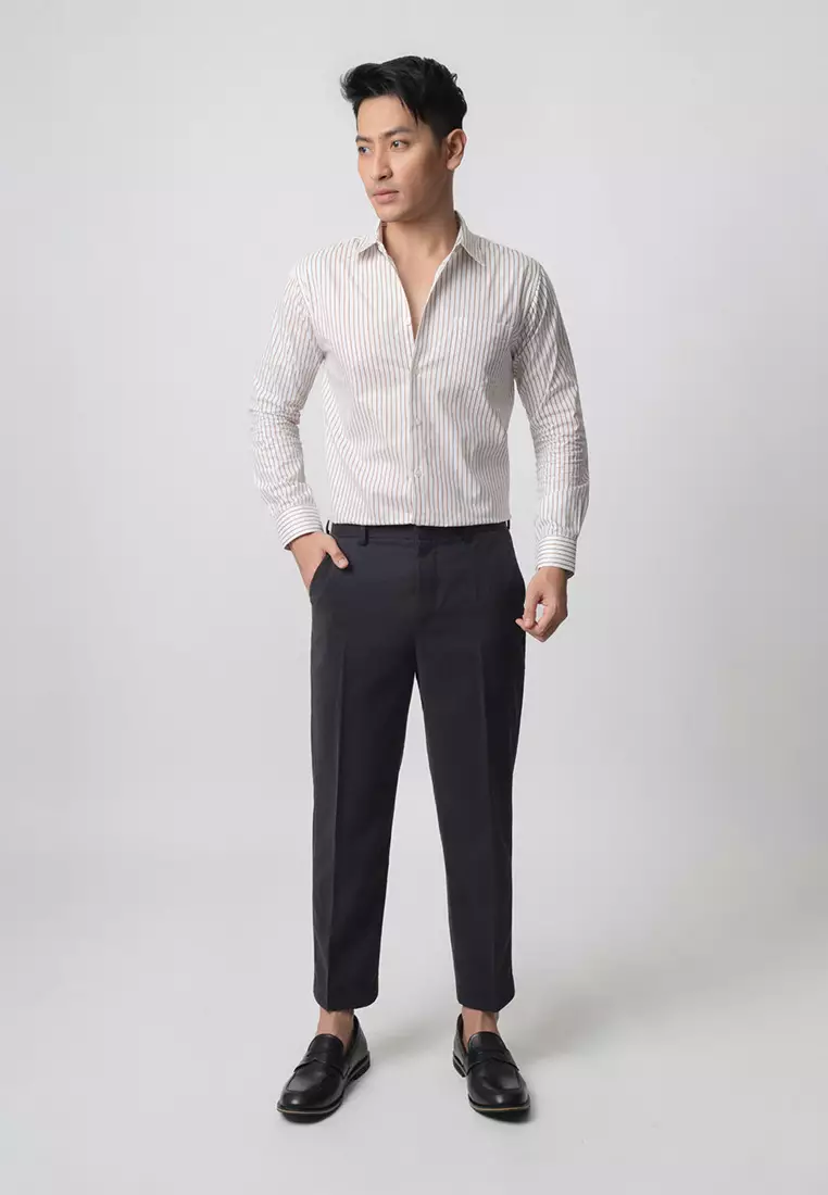 Hugo Stripe Shirt Brown White LS