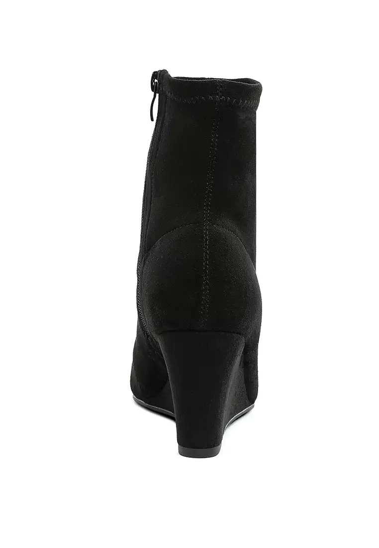 Microfiber Wedge Sock Boots in Black