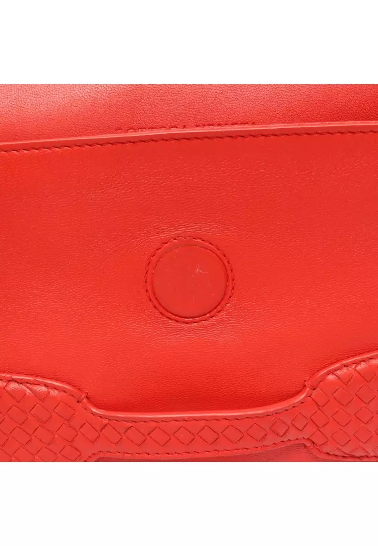 Pre-Loved BOTTEGA VENETA Rialto Intrecciato chain shoulder bag leather Red