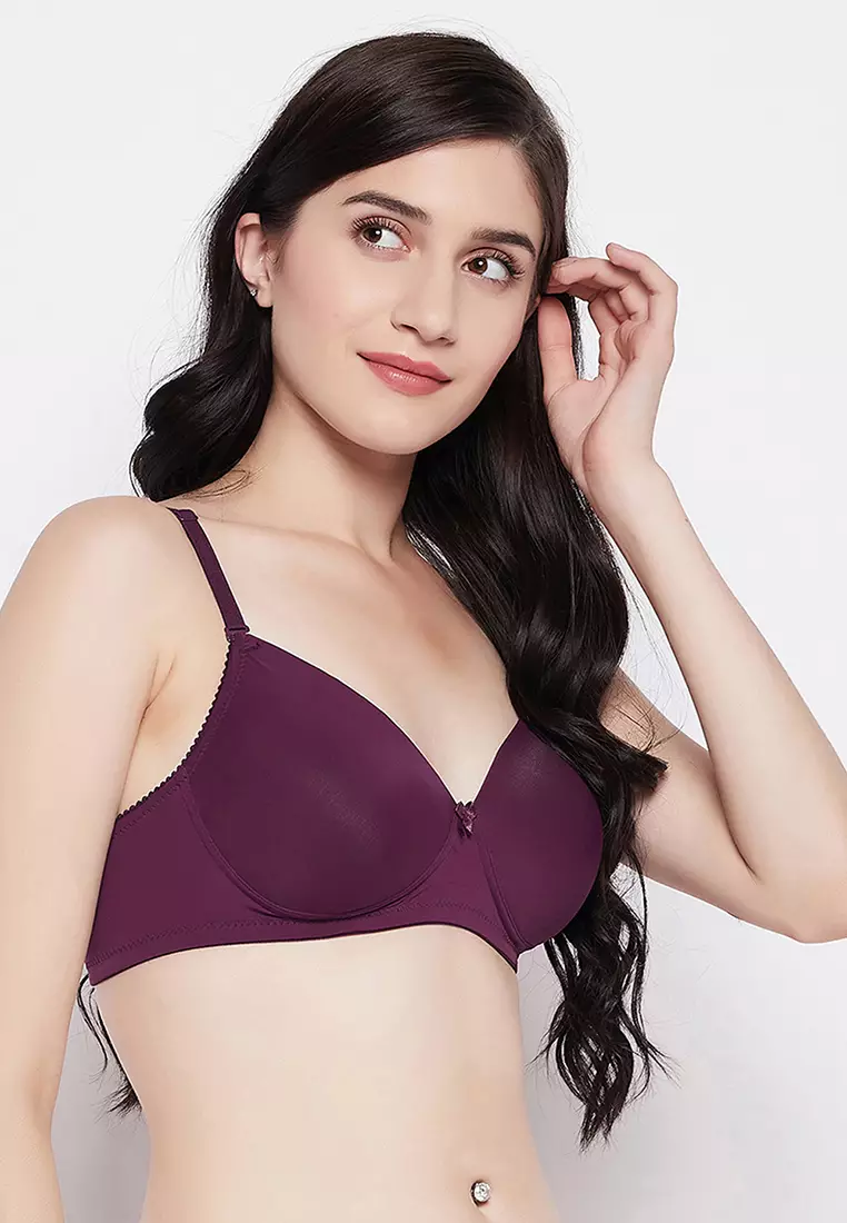 Clovia Padded Non-Wired Full Cup Multiway T-shirt Bra in Plum Colour