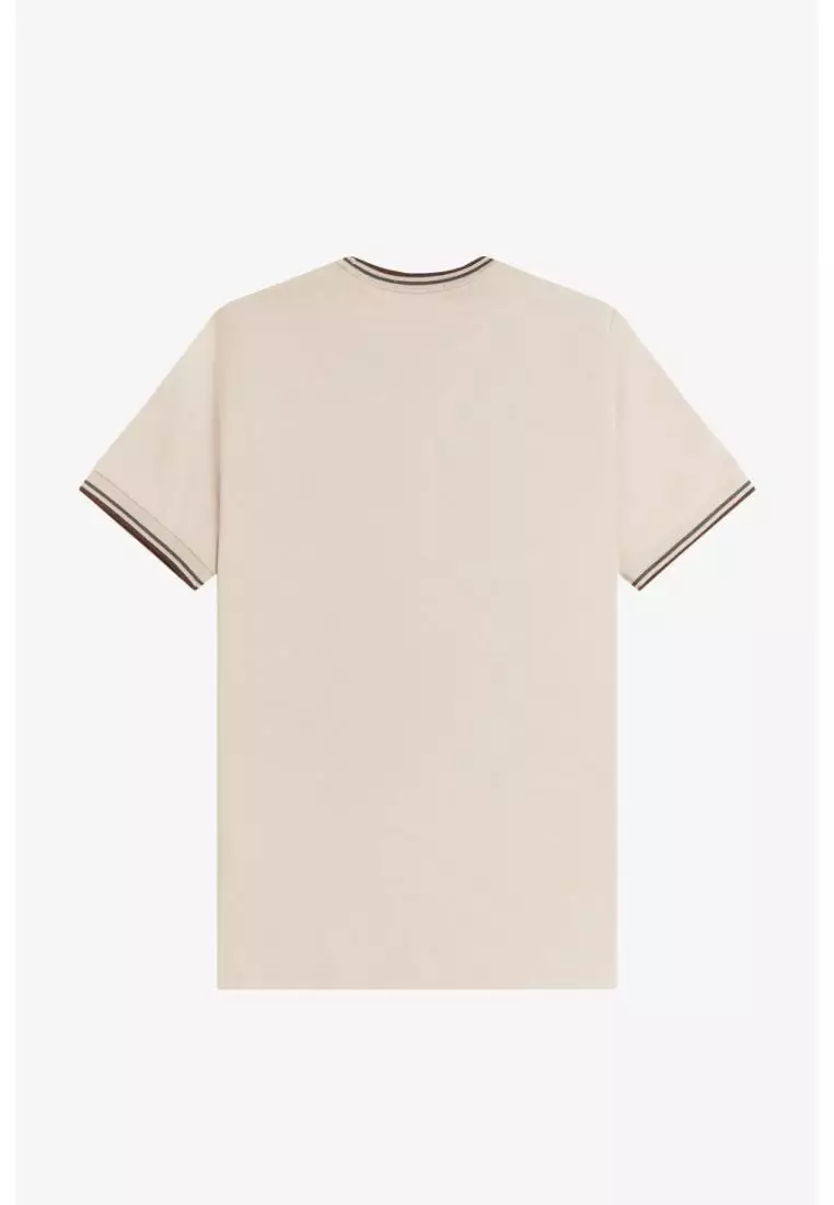 Fred Perry M1588 Twin Tipped T-Shirt (Warm Oat / Court Green / Burnt Tobacco)