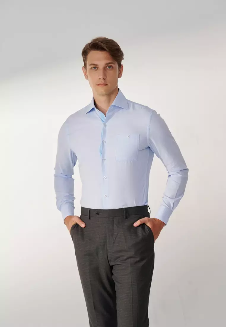 Blue Textured Slim Fit Shirt