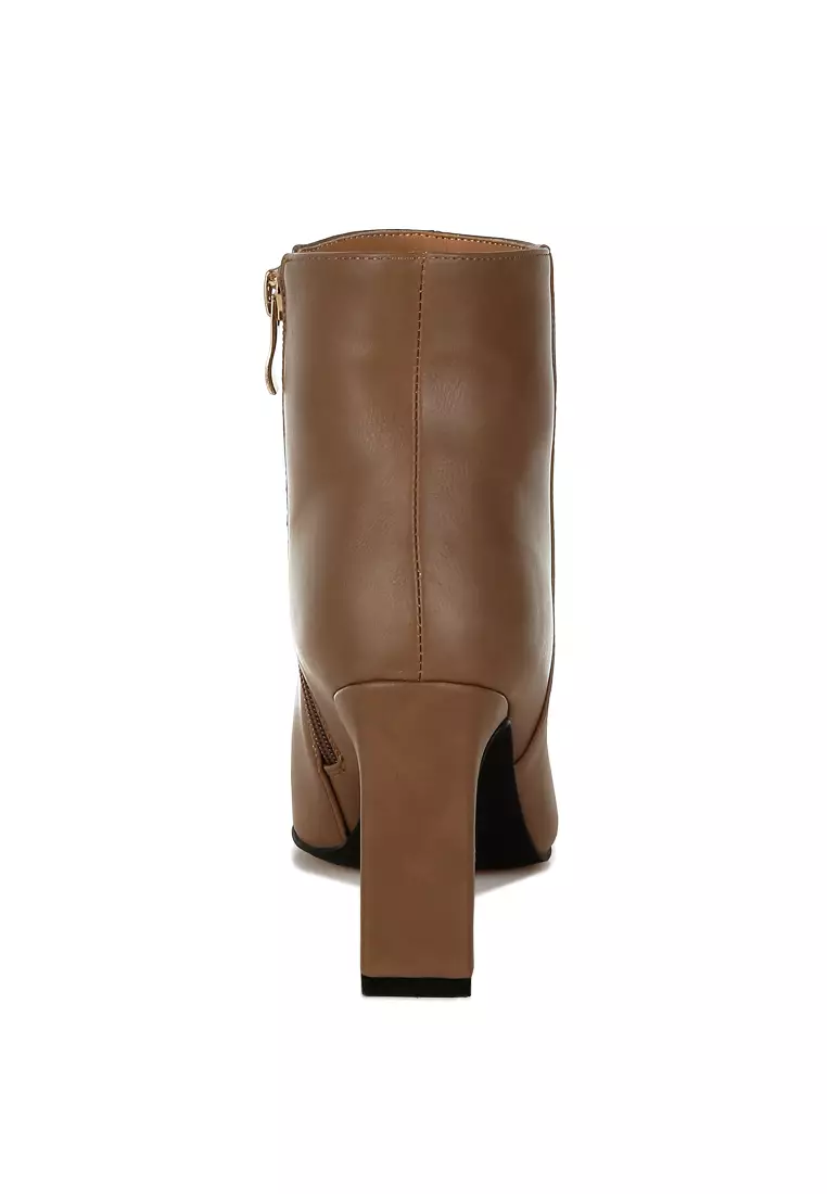 Metallic Cap Toe Faux Leather Boots in Brown