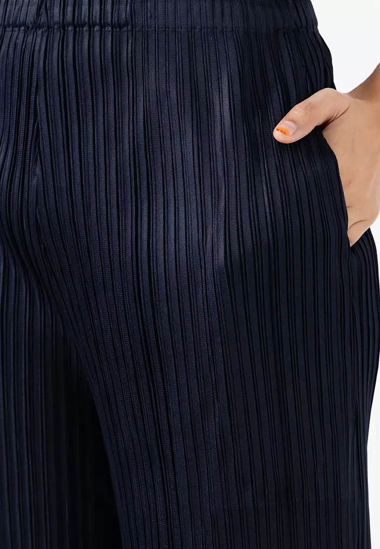 Plissé Pleated Wide-Leg Pants Colours - Navy