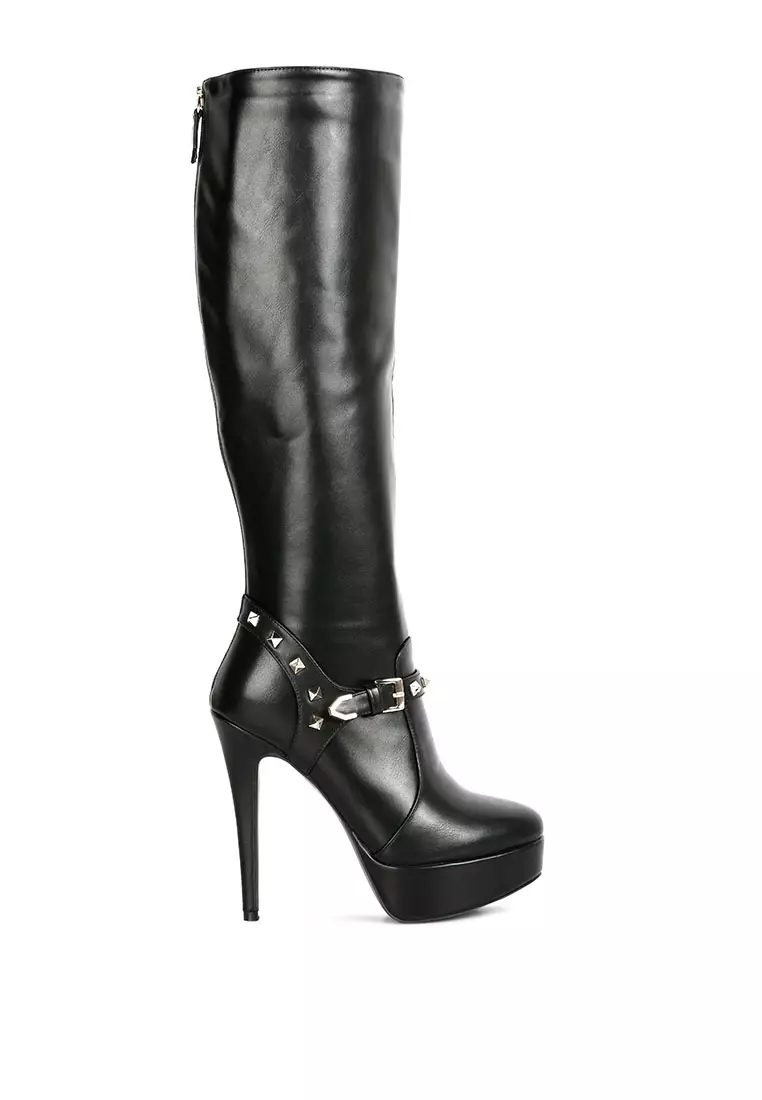 Discount on London Rag  shoes - SKU: Black Silver Stud Stiletto  Calf Boots