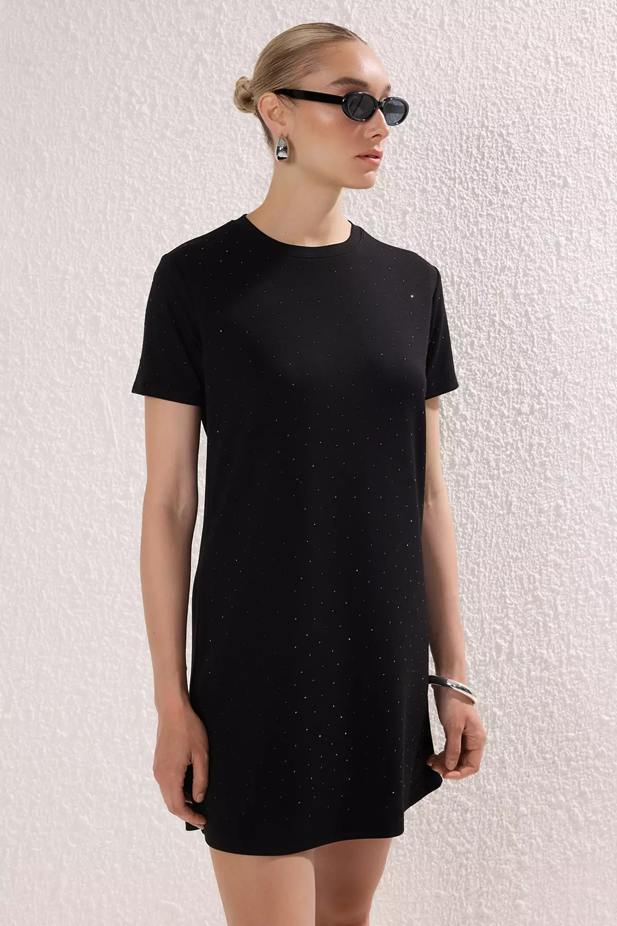 Black Stone Mini A Line/Flare Cut Knit Dress Twoss25El00853