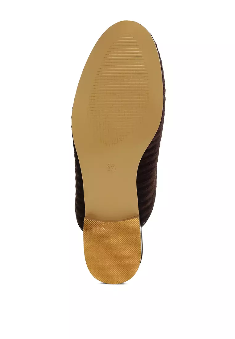 Velvet Textured Slip On Mules in Brown