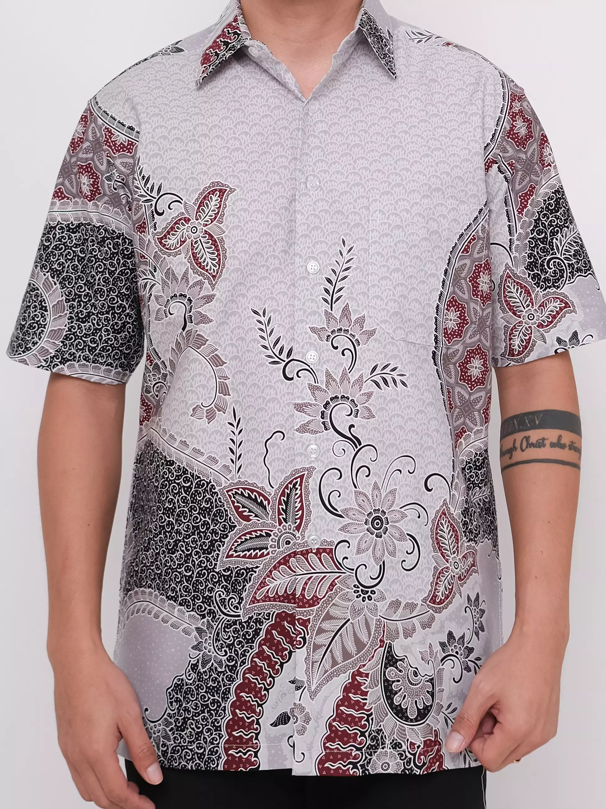 Kemeja Batik Lengan Pendek Abu Muda 16890