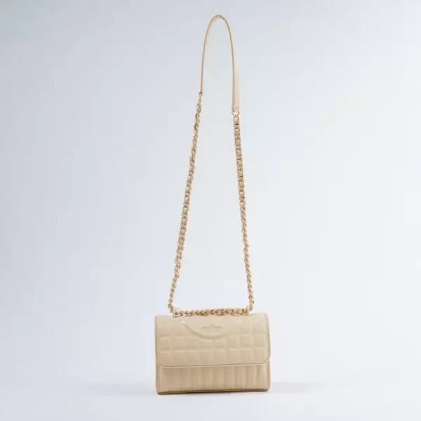 Tas TORY BURCH FLEMING SQUARE MATTE CREAM PATENT LEATHER SHOULDER BAG 100% ORIGINAL