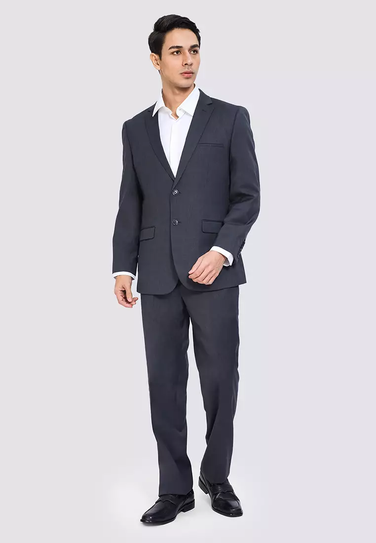 Charcoal Regular Fit Wool Blend Stretch Trousers