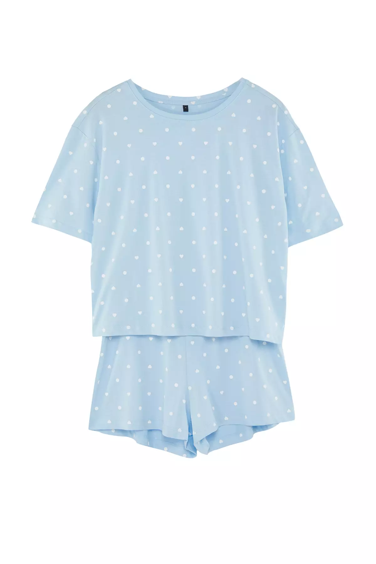 Blue 100% Cotton Polka Dot and Heart Shorts Knitted Pajama Set THMSS21PT1485