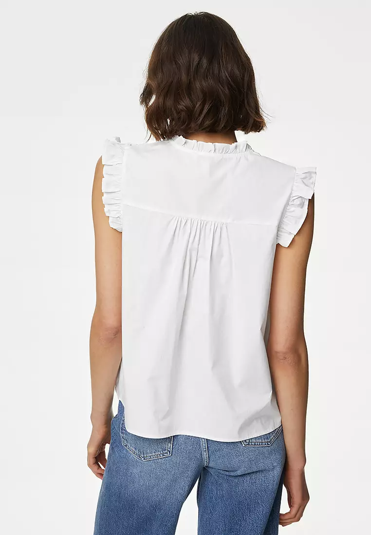 Pure Cotton V-Neck Lace Insert Top