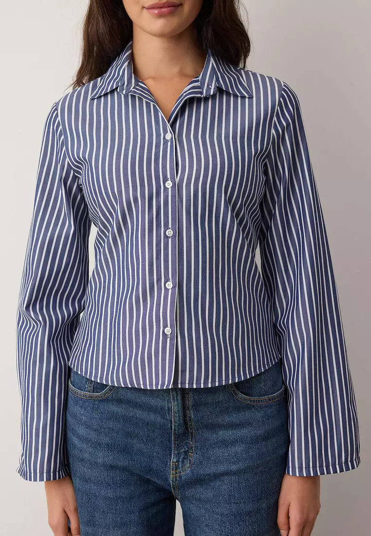 Navy Blue-White Corset Detailed Fitted Waist Shirt Twoaw26Go55