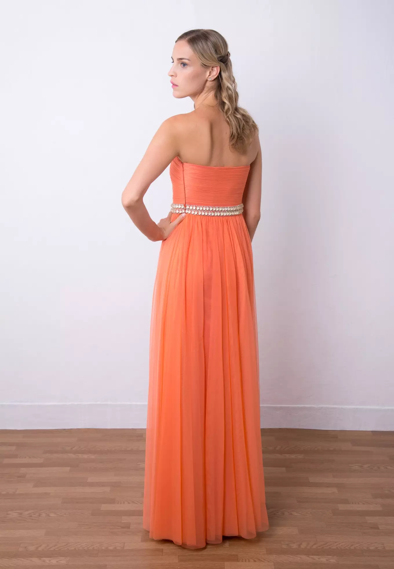 華麗多浪裙擺網紗連衣長裙