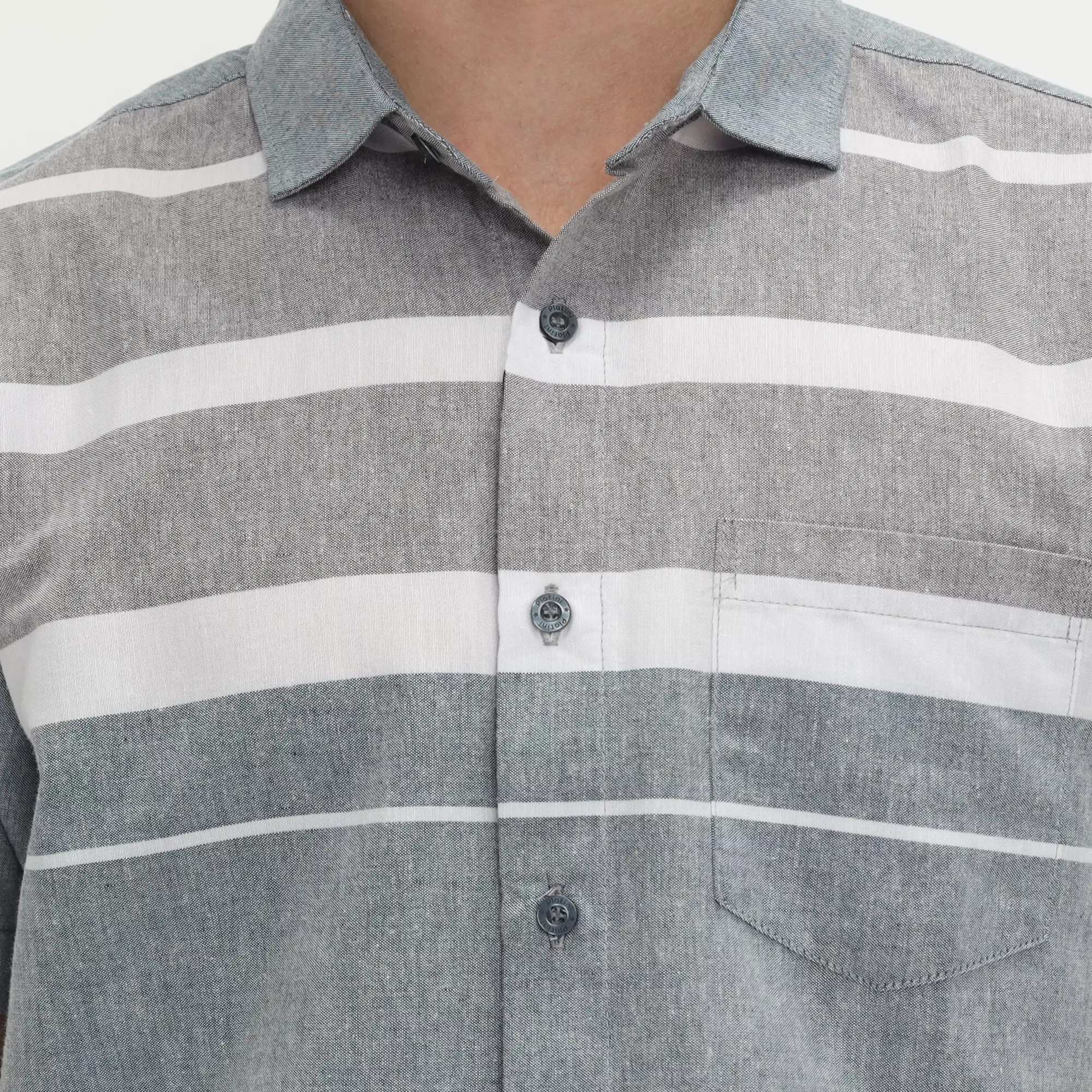 Platini Kemeja Motif Salur Pria Lengan Pendek Katun Grey 73490