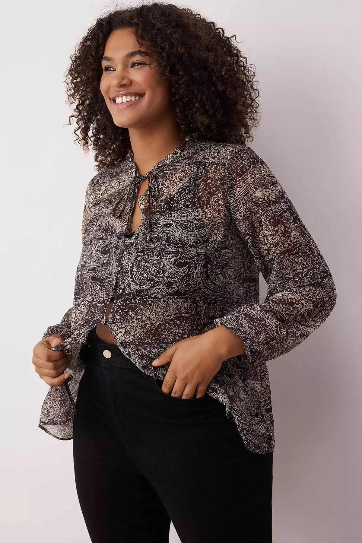 Multicolored Shawl Pattern Chiffon Woven Plus Size Blouse Tbbaw26Af00038