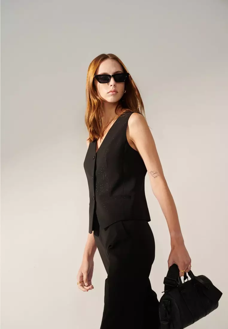 黑色銀蔥西裝背心