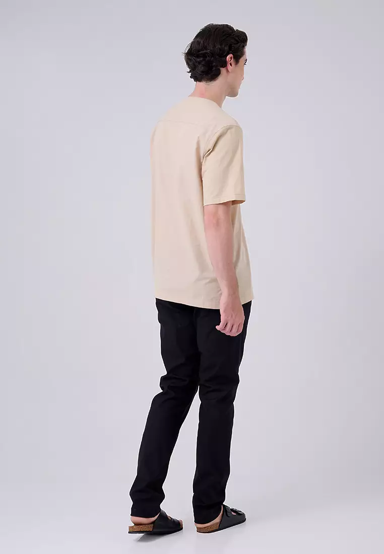 MANZONE - Kemeja Shanghai Lengan Pendek Pria Charif Comfort Fit - Khaki Warna Khaki