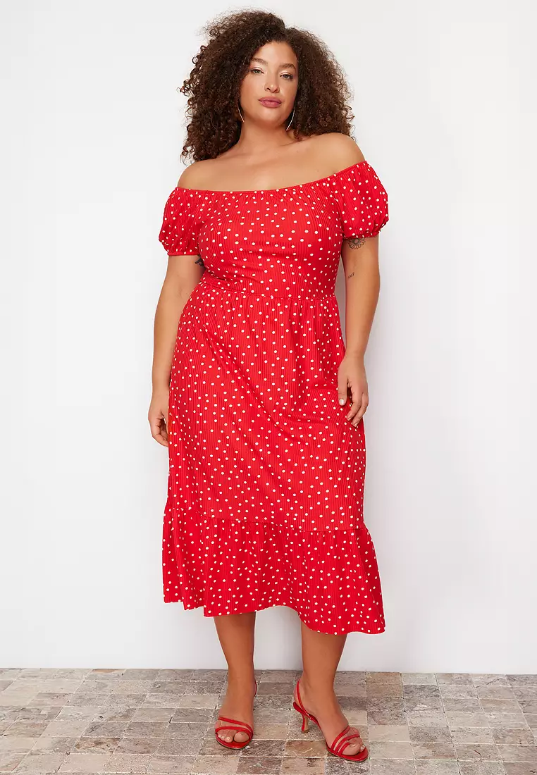 Plus Size Printed Off Shoulder Dress