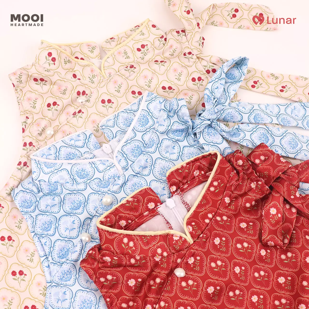 Mooi Dress Anak Perempuan Lunar Collection Fei Cheongsam Dress - Scallop Red Cherry