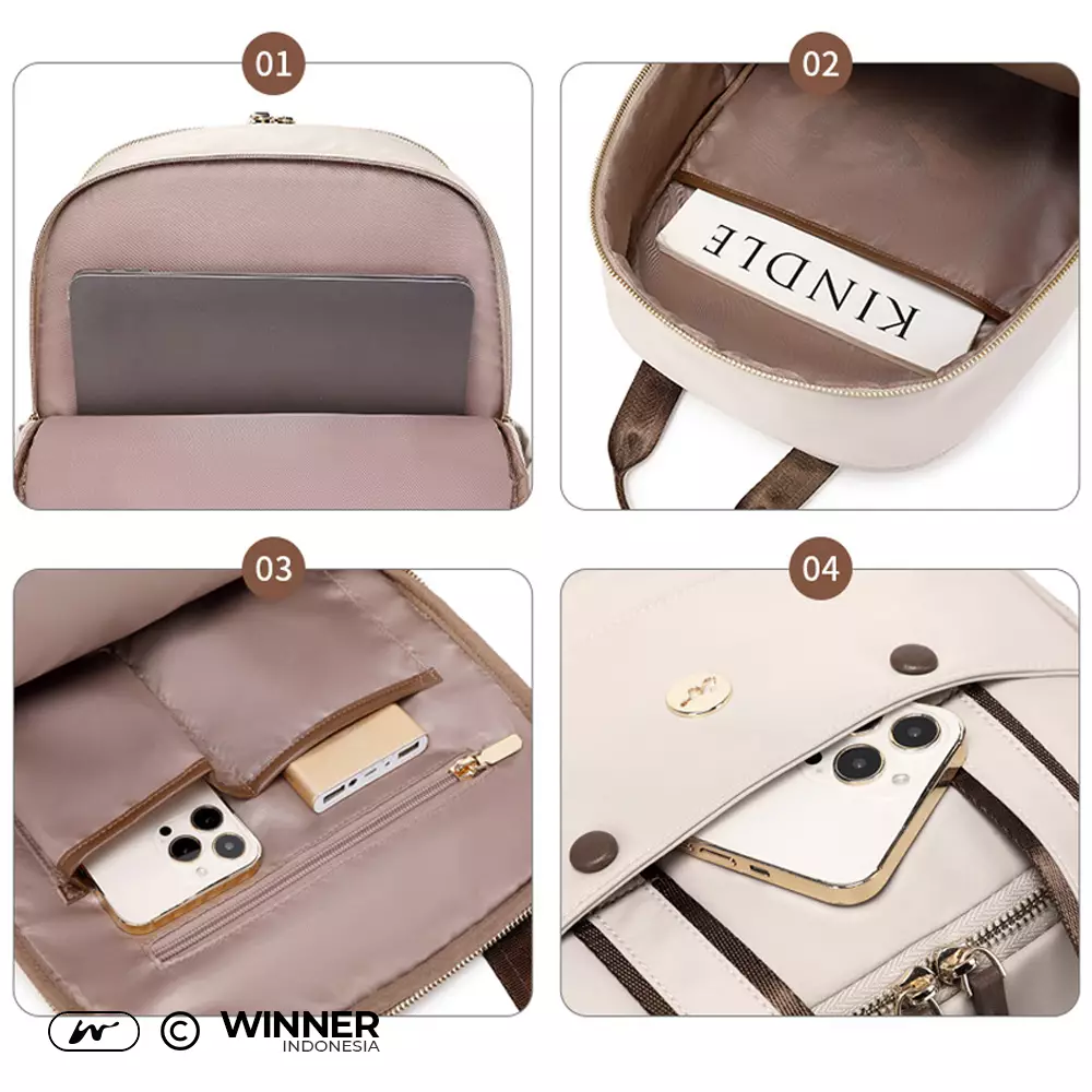 Tas Ransel Laptop 14 inch Oxford Anti-Air Backpack Korean Style (T14-010) - Warna Khaki 14 inch