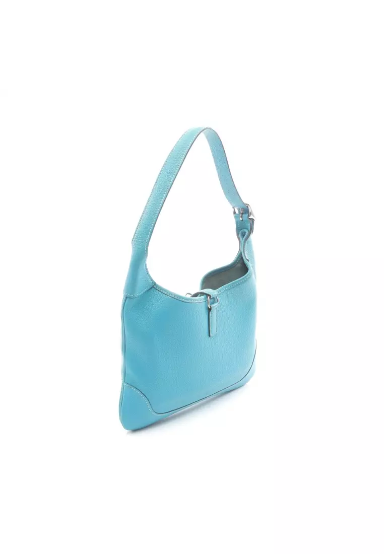Pre-Loved Hermès Trim 24 one shoulder bag Chevre turquoise blue silver hardware □H stamp