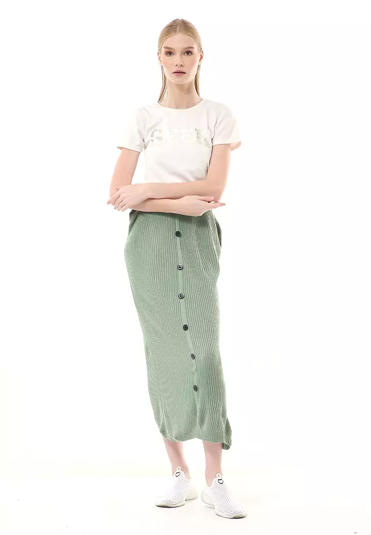 Deliana Rok Rajut Kancing Bawahan Wanita Premium Quality - Mint