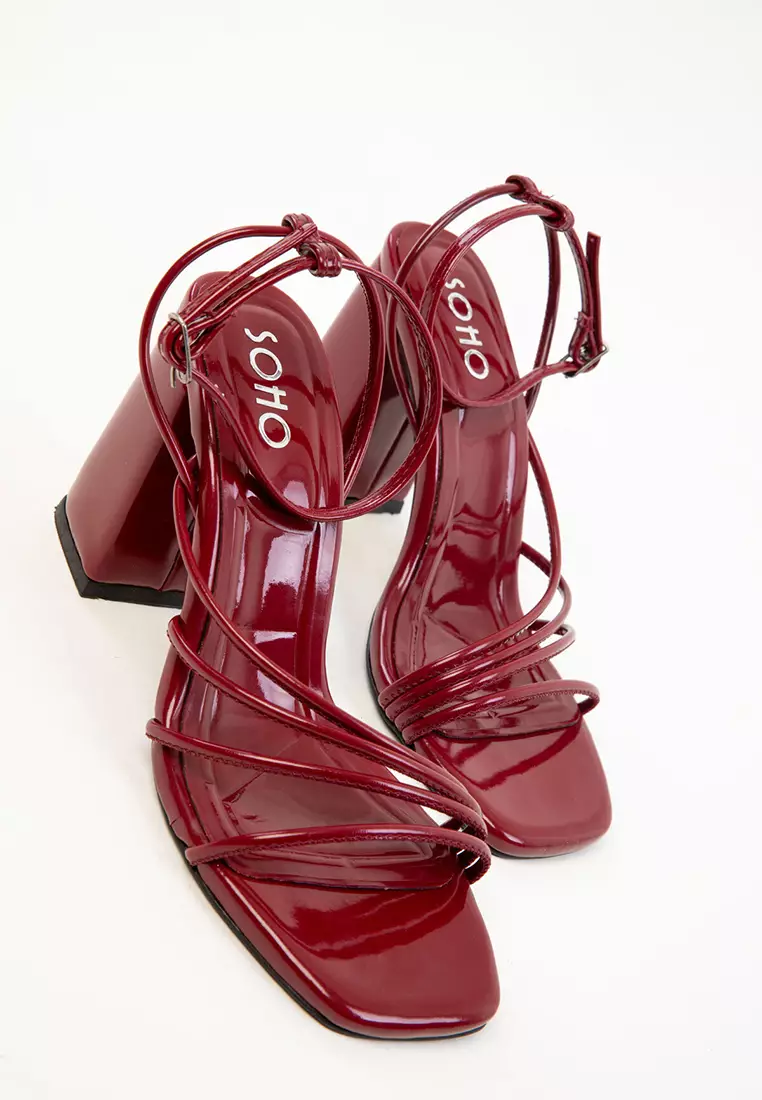 Claret Red Patent Leather Women's Classic Heeled Shoes 20282