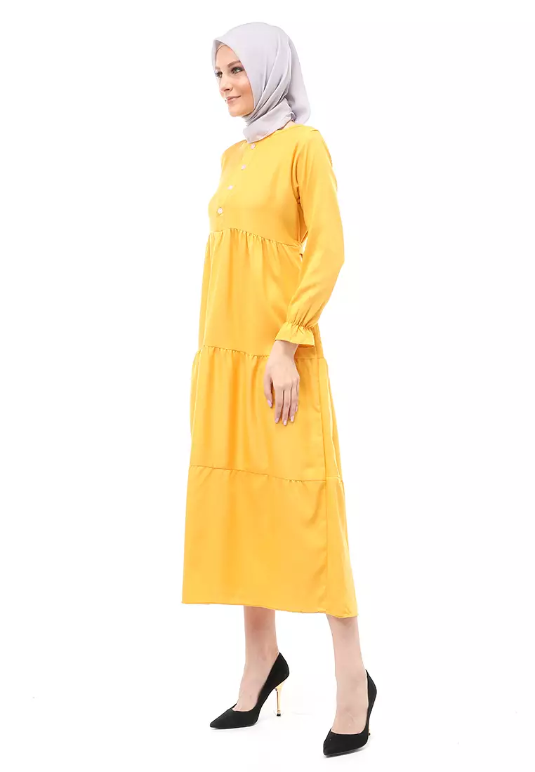 Alvia Gamis Rempel Panjang Wanita Motif Polos Long Sleeve Regular Fit - Mustard