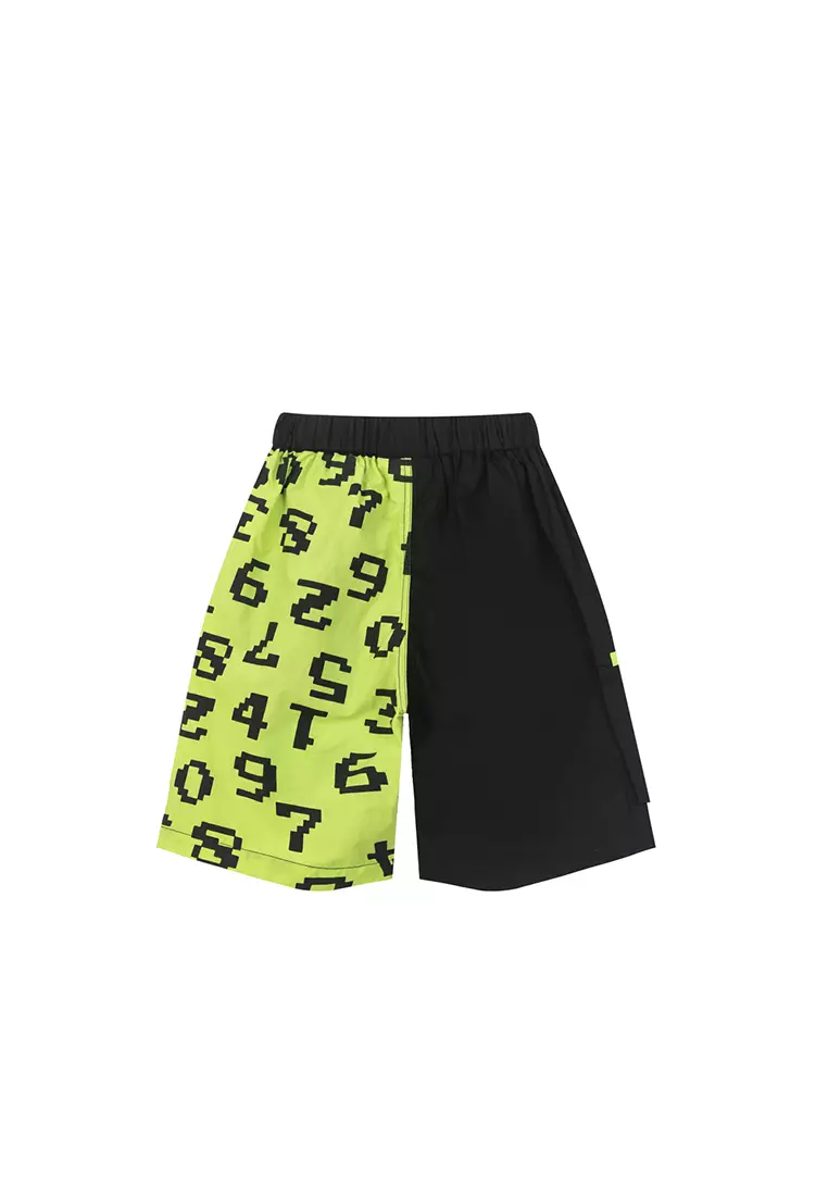 One Side Graphic Print Mid Shorts