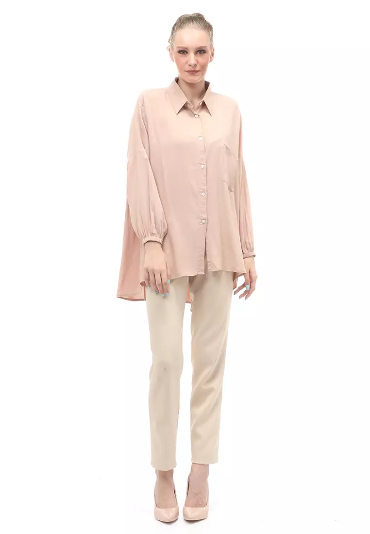 Kemeja Oversize Lengan Puff Front Button Opening Motif Solid Regular Fit - Milo