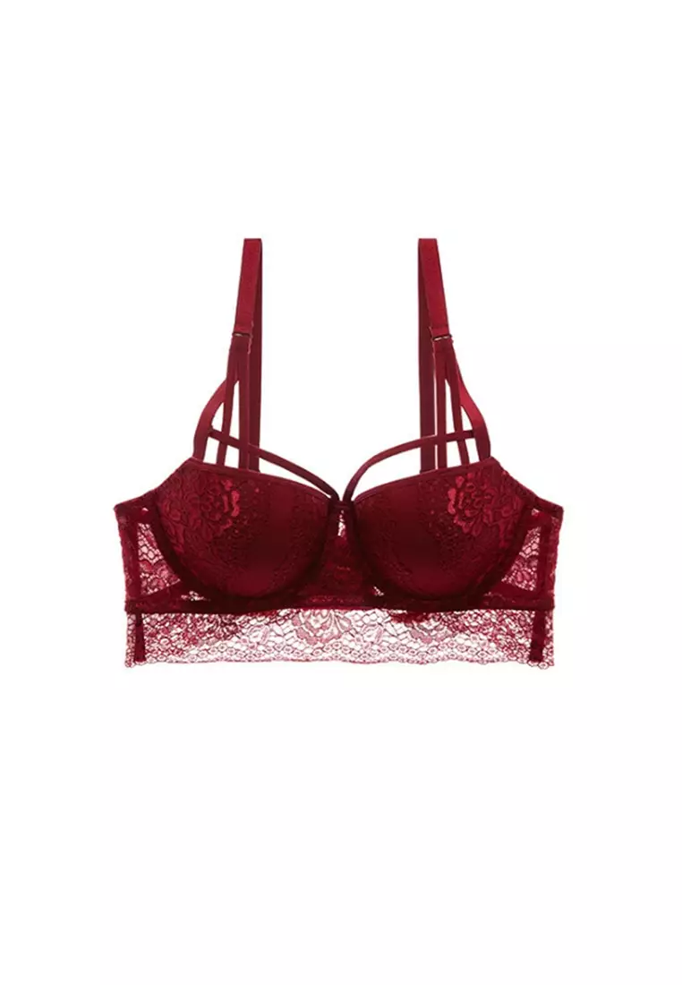 Buy ZITIQUE Women's Latest 3/4 Cup Push Up Lingerie Set (Bra And Underwear)  with Floral Lace Pattern - Wine Red Online