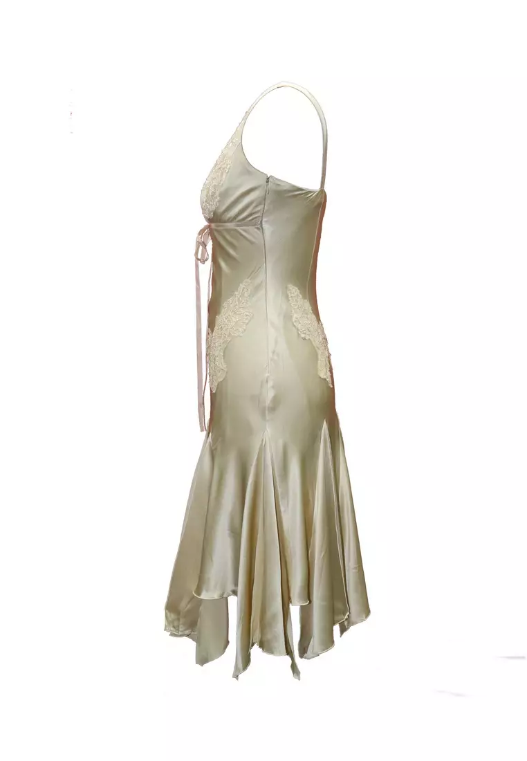 Romantic Silk Satin Lace Appliques Beaded Party Dress