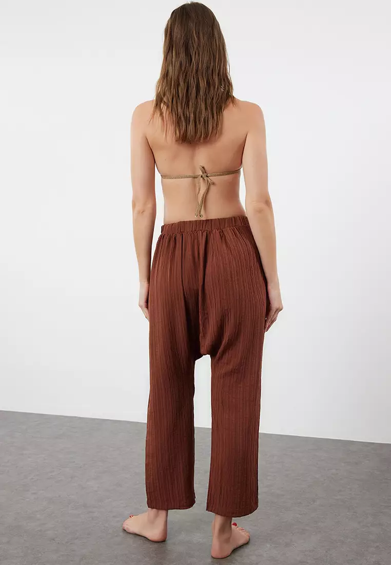 Brown Woven Shalwar Beach Pants Tbess24Pl00011