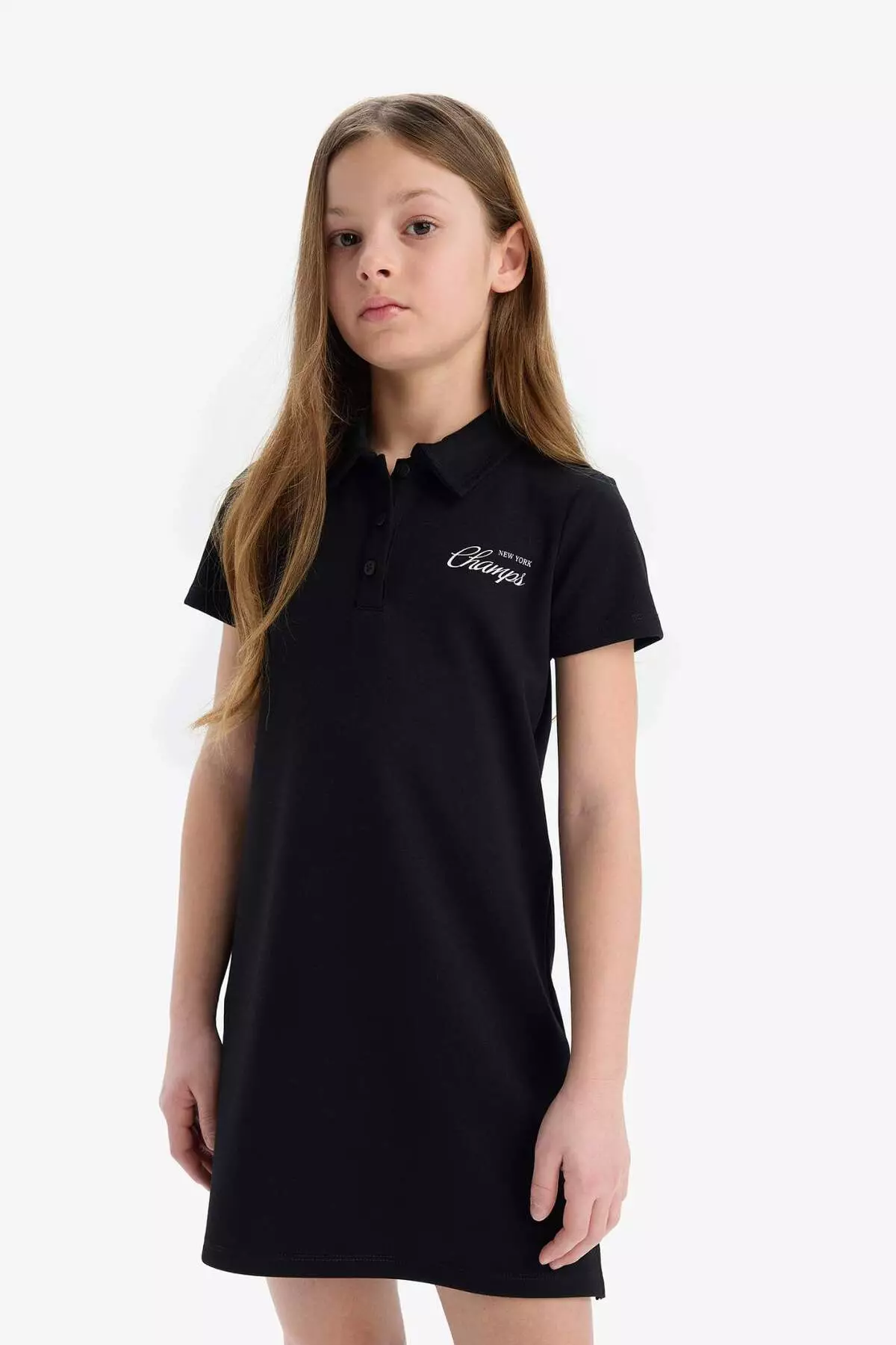 女童POLO恤領印花短袖夏季連身裙 E2646A825Sm