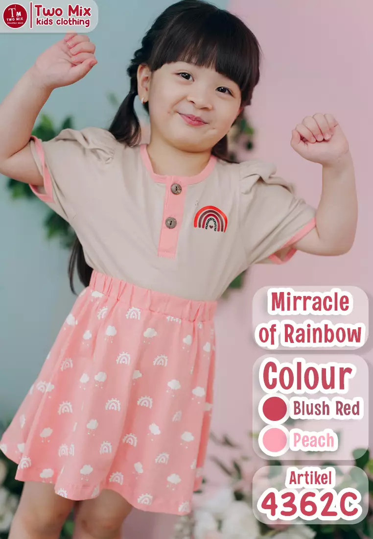 Two Mix - Setelan Rok Anak Perempuan - One Set Anak Perempuan Rainbow 1-6 Tahun 4362C Peach