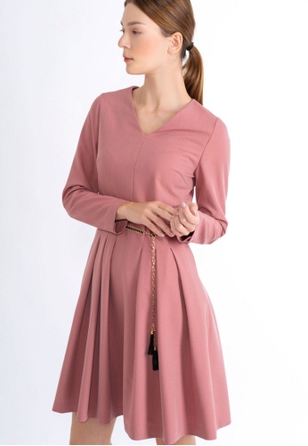 VIOLA pink V-NECKLINE DRESS WITH CHAIN 681A7AA3FC3DDEGS_1