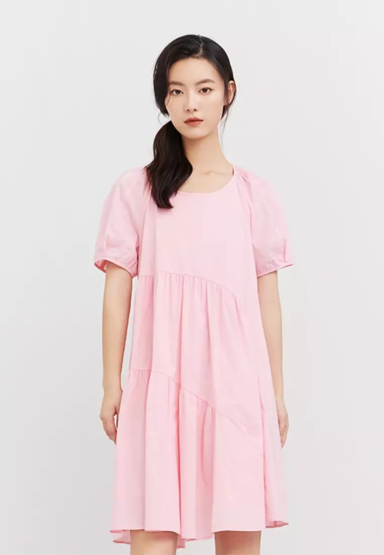 Puff Sleeve Irregular Tiered Ruffle Dress