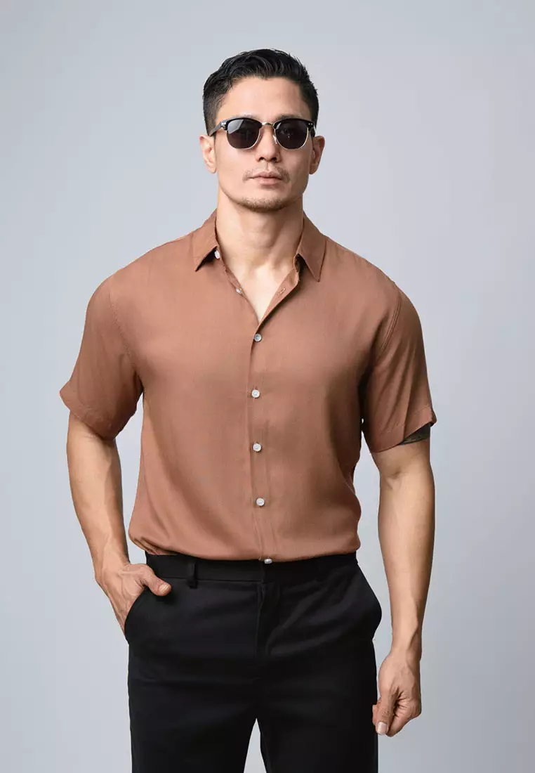 Viscose Tan Brown Casual Shirt SS