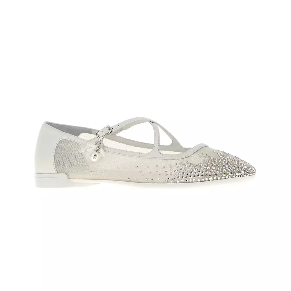 Eleri Mesh Ballerinas White Crystal