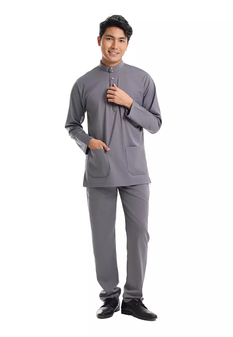Forest x Hatta Dolmat Baju Melayu Cekak Musang Dewasa - BM24104-03DkGrey