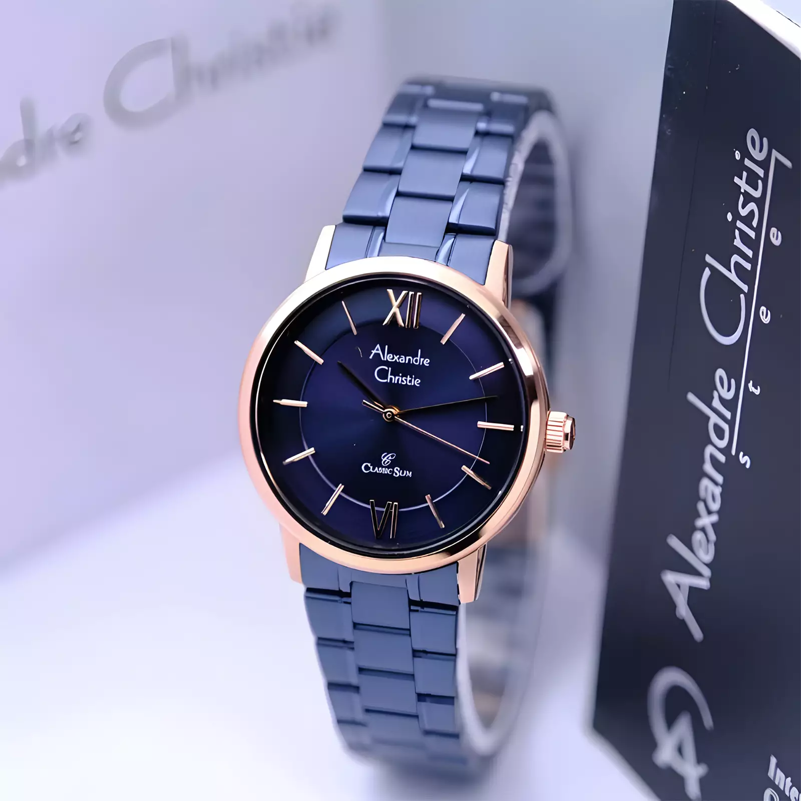 Alexandre Christie Classic Slim - Jam Tangan Analog Wanita - Blue Rose Gold - All Stainless Steel - 8689 LHBURBU