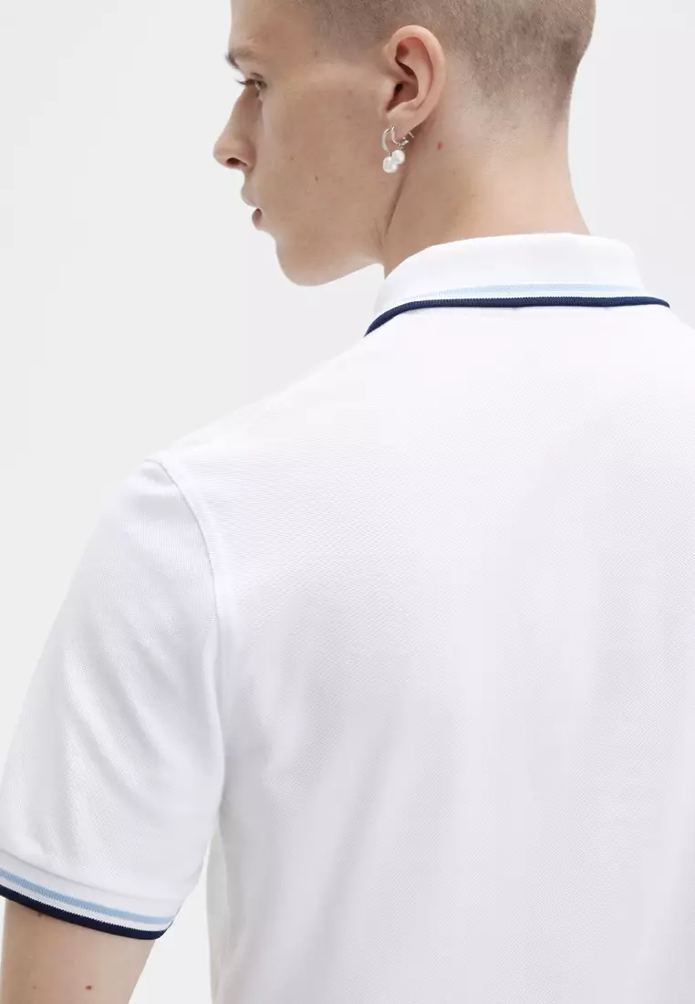 Fred Perry M12 Made in England Twin Tipped Fred Perry Shirt (White / Ice / Navy)