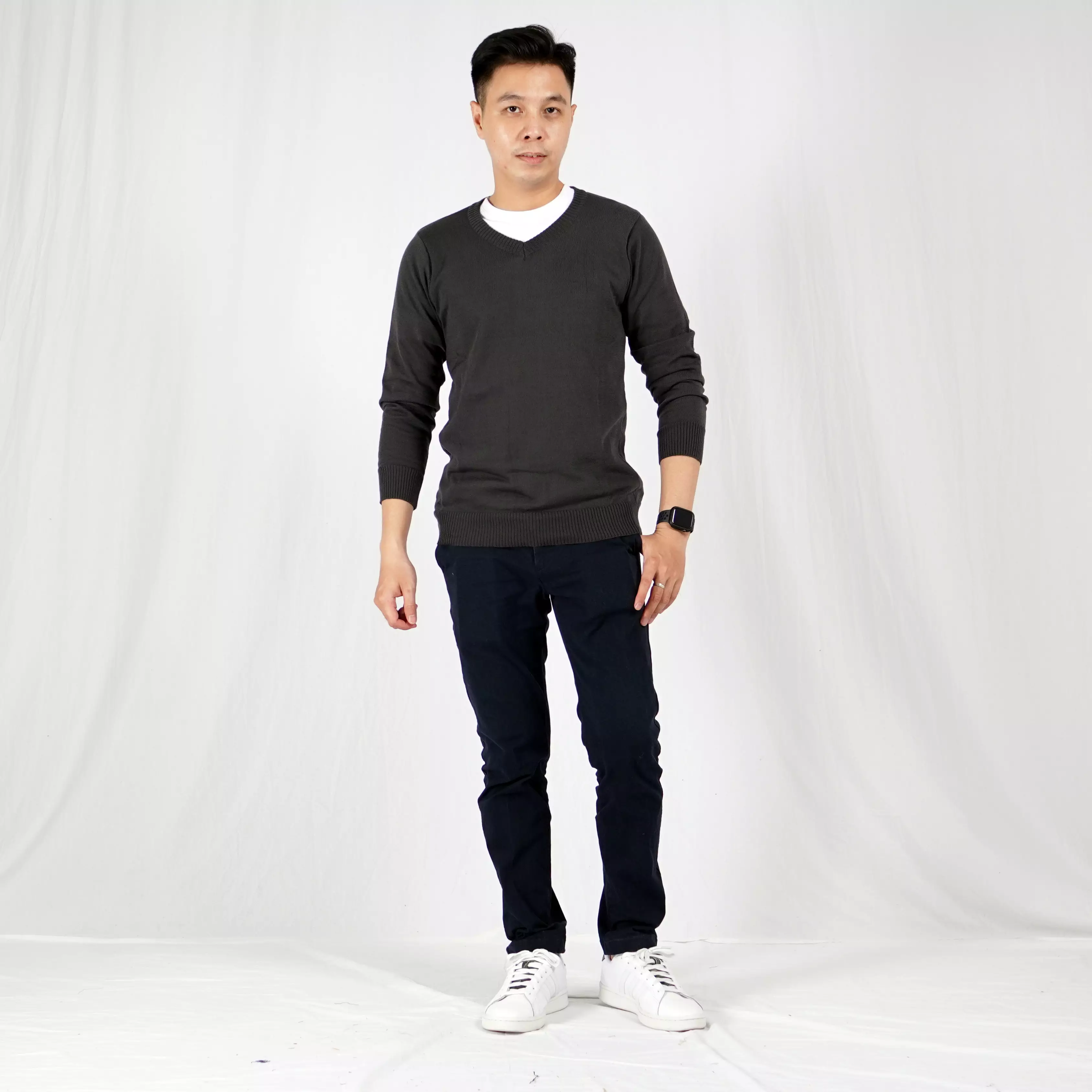 OKECHUKU Vleur Sweater Rajut / Switer Knit Pria Katun Basic Polos Leher V Neck