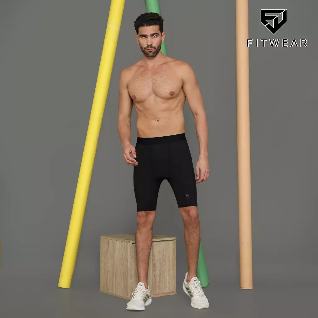 Fitwear - Legging Baselayer Pendek Dryfit Pria FITWEAR JUSTIN BASIC POCKET SHORT - BLACK