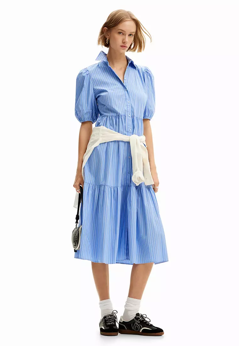 Desigual Woman Striped midi shirt dress.